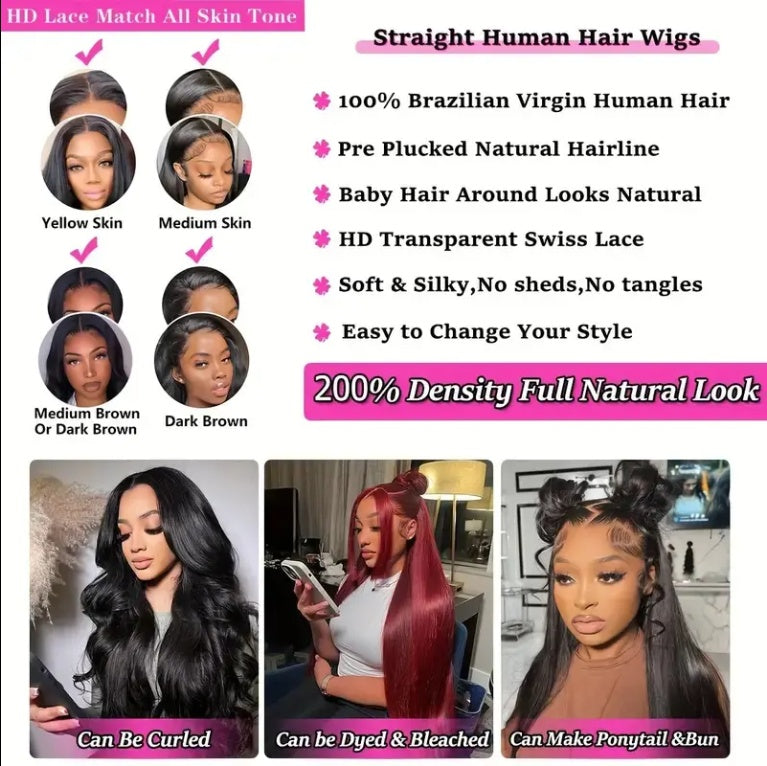 Straight Lace Front Wig Human Hair / 13x4 HD Clear Lace Front Wig Pre Pull Baby Hair