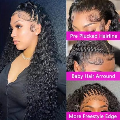 Deep Wave Lace Front Wig Human Hair 180 Density 13x4 HD Lace Front