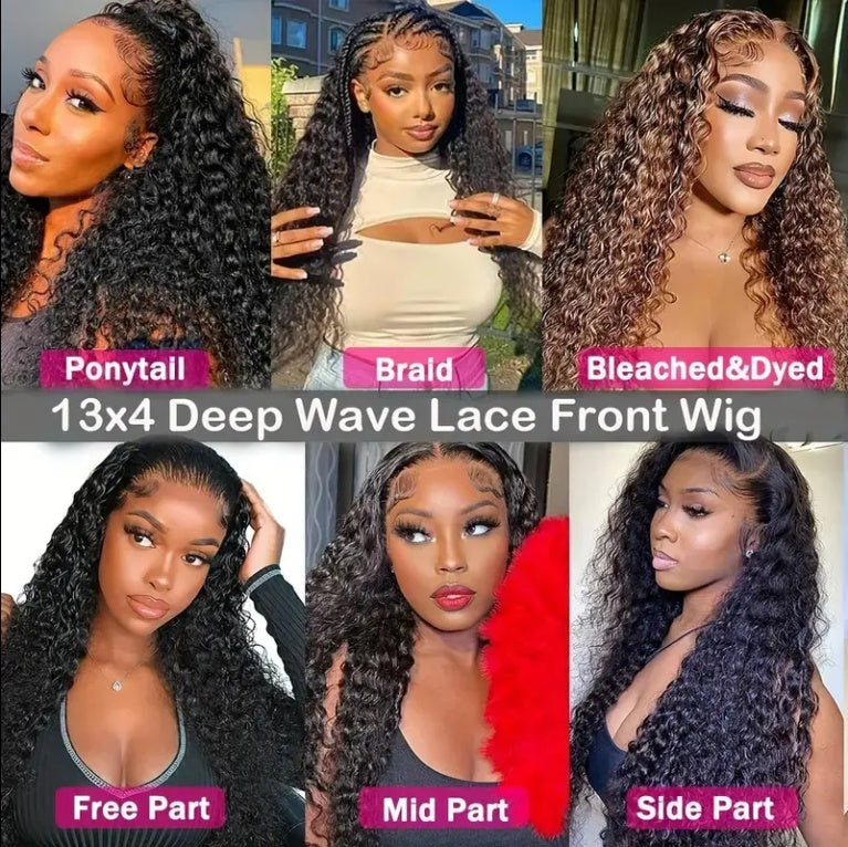 Deep Wave Lace Front Wig Human Hair 180 Density 13x4 HD Lace Front